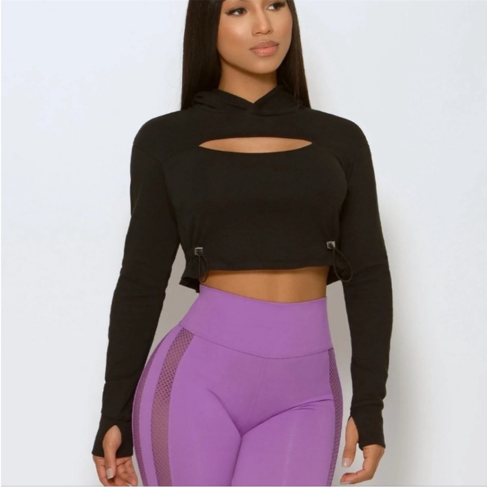 Bombshell Sportswear Black Cinched Cropped Hoodie Medium